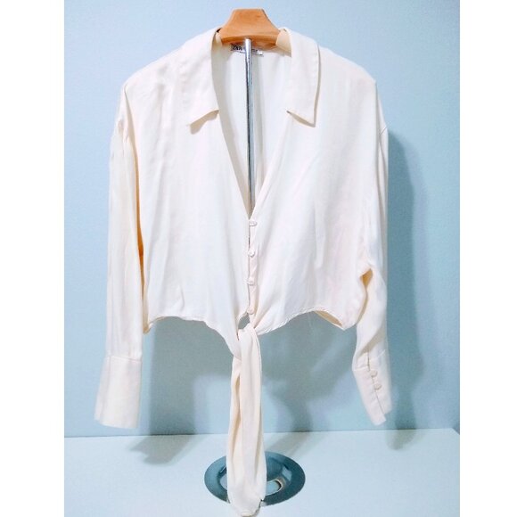 ZARA SATIN IVORY BLOUSE - Picture 4 of 15